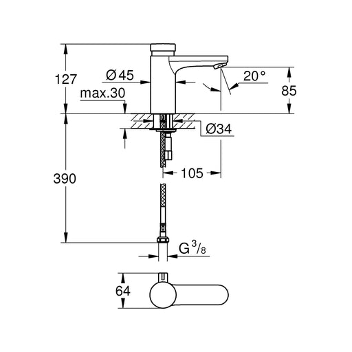 Grohe - Selbstschluß WT-Armatur 36317 EUROSMART CT mit Mischung chrom
