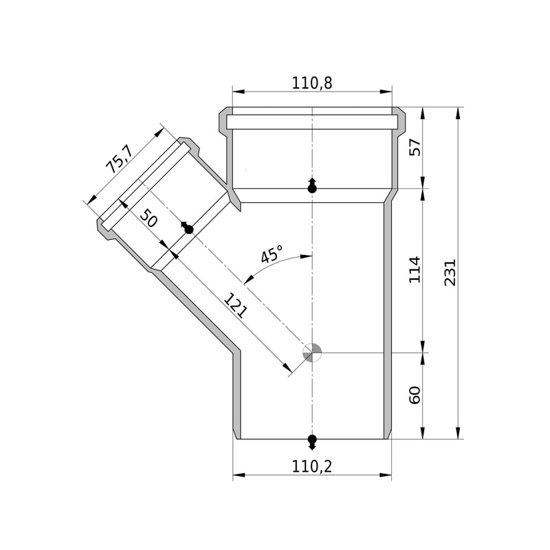 Wavin - Abzweig AS+ DN 100x70 45 Grad