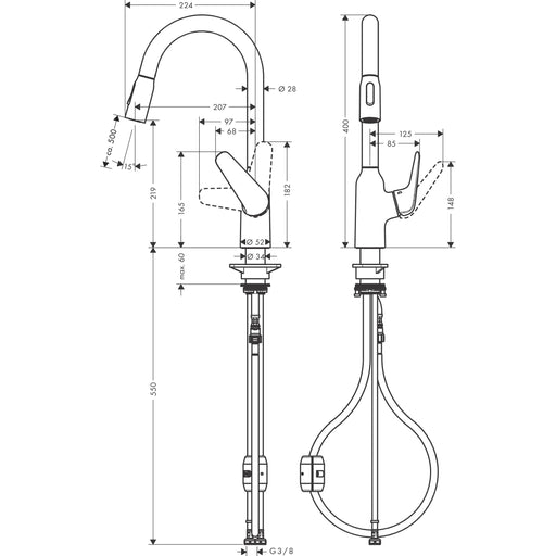 Hansgrohe - Spültischmischer 220 FOCUS M42 Ausziehbrause 2jet chrom