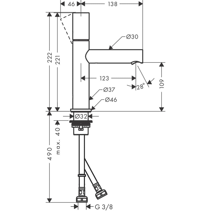 Hansgrohe - Waschtischmischer 110 AXOR Uno Zerogriff ohne Ablaufgarnitur BN