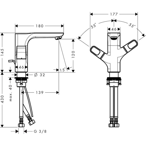 Hansgrohe - Zweigriff Waschtischarmatur 120 AXOR Urquiola chrom