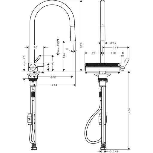 Hansgrohe - Spültischmischer 170 Aquno Select M81 Ausziehbrause 3jet chrom