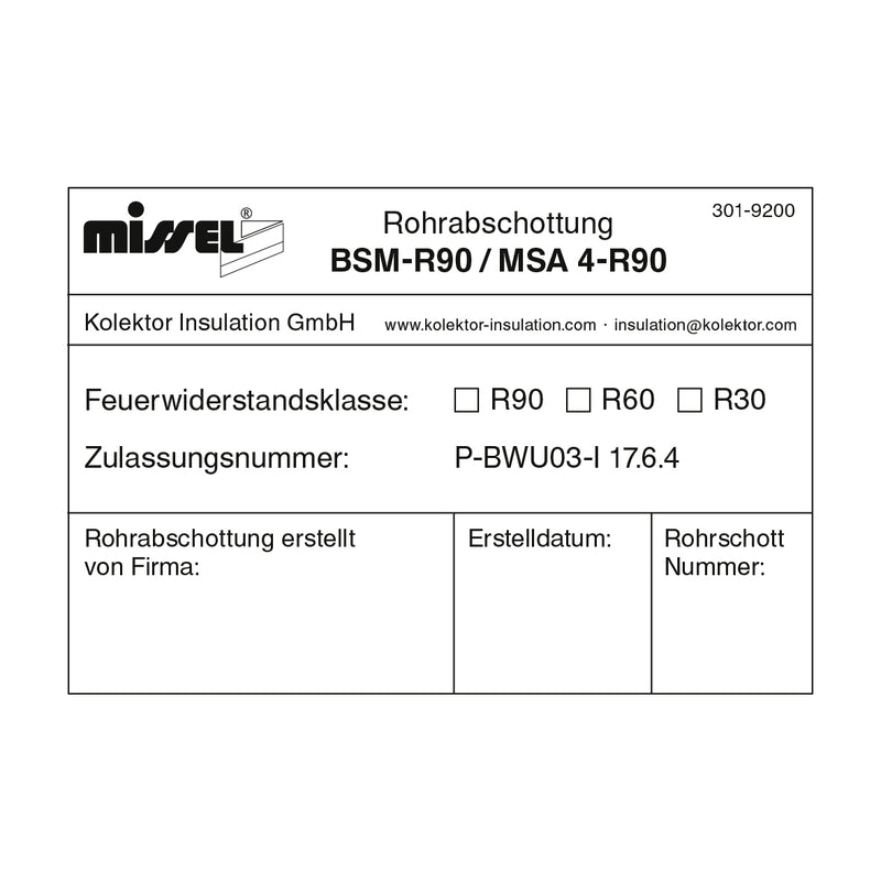 Kolektor Insulation - Kennzeichnungsschild BSM-R90
