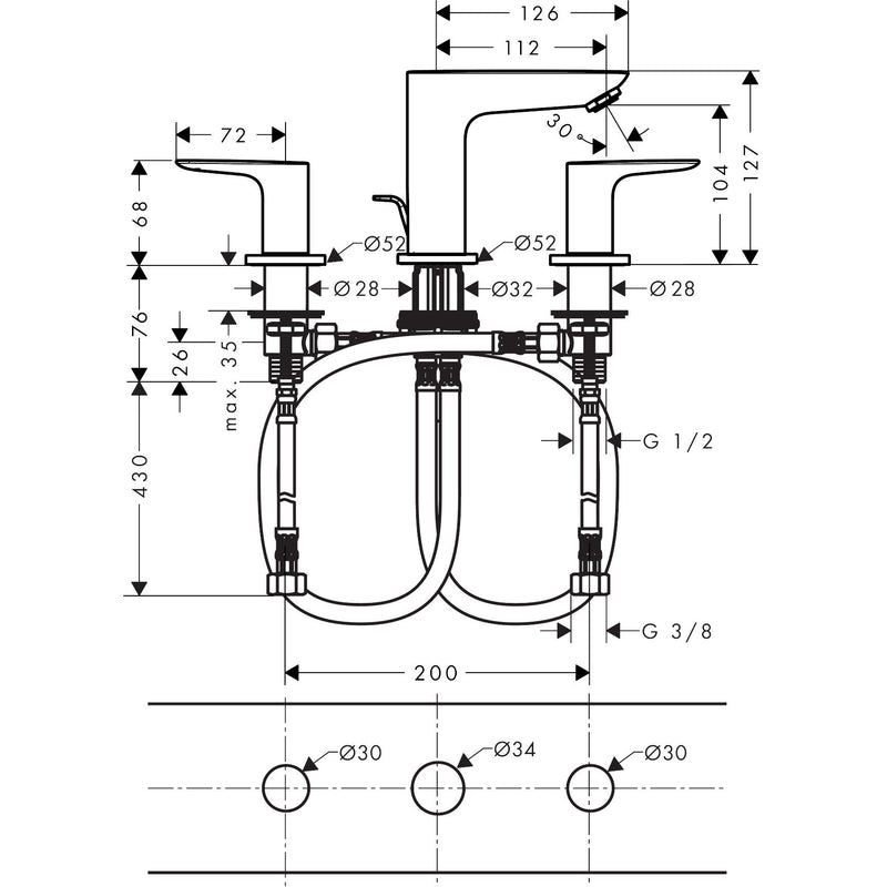 Hansgrohe - 3-Loch Waschtischarmatur TALIS E PGO