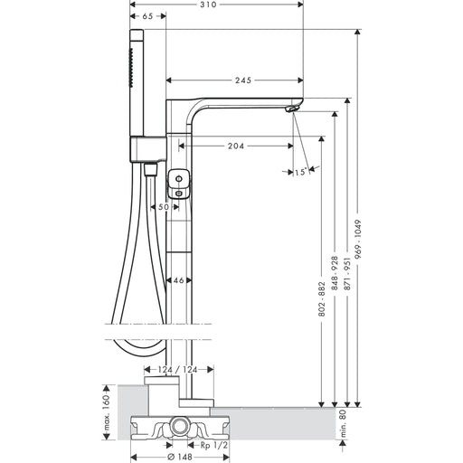 Hansgrohe - Wannenmischer AXOR Urquiola Fertigset chrom zur Bodenmontage