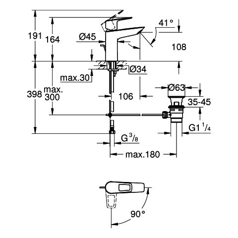 Grohe - EH-WT-Batterie BAULOOP 23887_1 M-Size Mittelstellung kalt chrom