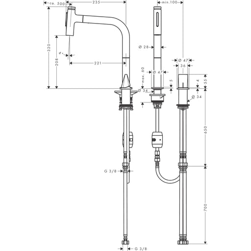 Hansgrohe - 2-Loch SPTM 200 METRIS Select M71 Ausziehbrause 2jet edelstahl-optik