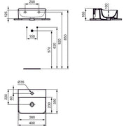 Ideal Standard - Handwaschbecken CONCA, 1 Hl., o.Ül., 400x350x145mm, Weiß