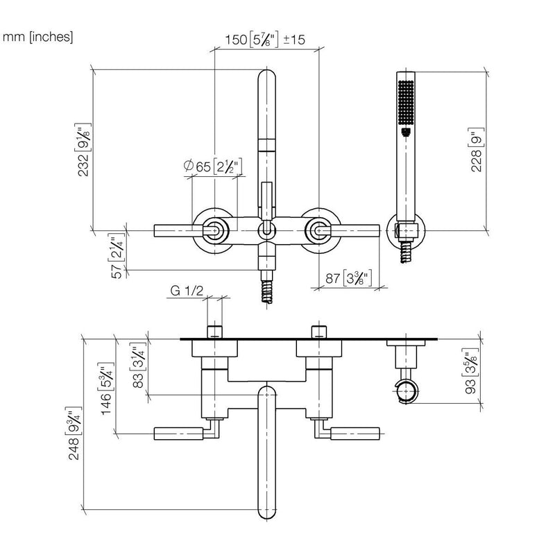 Dornbracht - Wannenarmatur mit Hebelgriff TARA 25133882 mit Garnitur platin