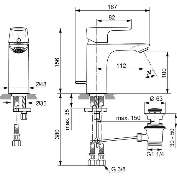 Ideal Standard - Waschtischarmatur CONNECT AIR 5 l/min., m.Ablgarn., Ausld.112mm, Chrom