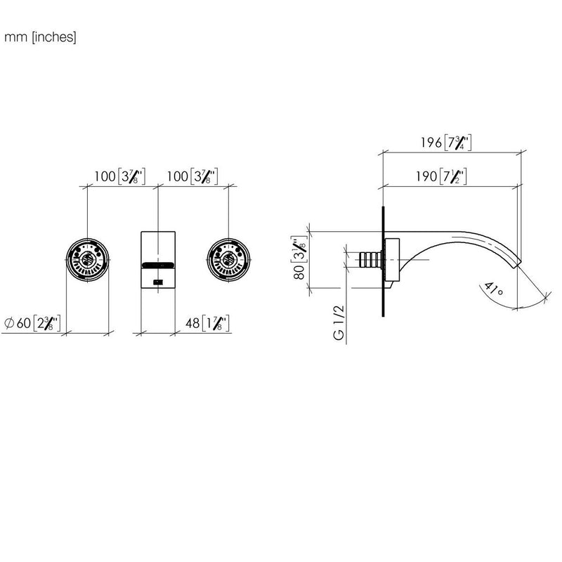Dornbracht - Waschtisch-Wandbatterie CYO 36712811 platin / platin gebürstet