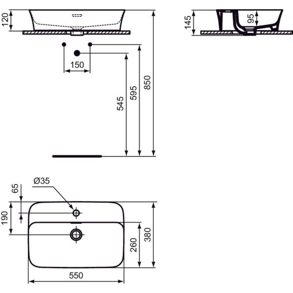 Ideal Standard - Schale IPALYSS, 1 Hl., m.Ül., 550x380x145mm, Granatapfel