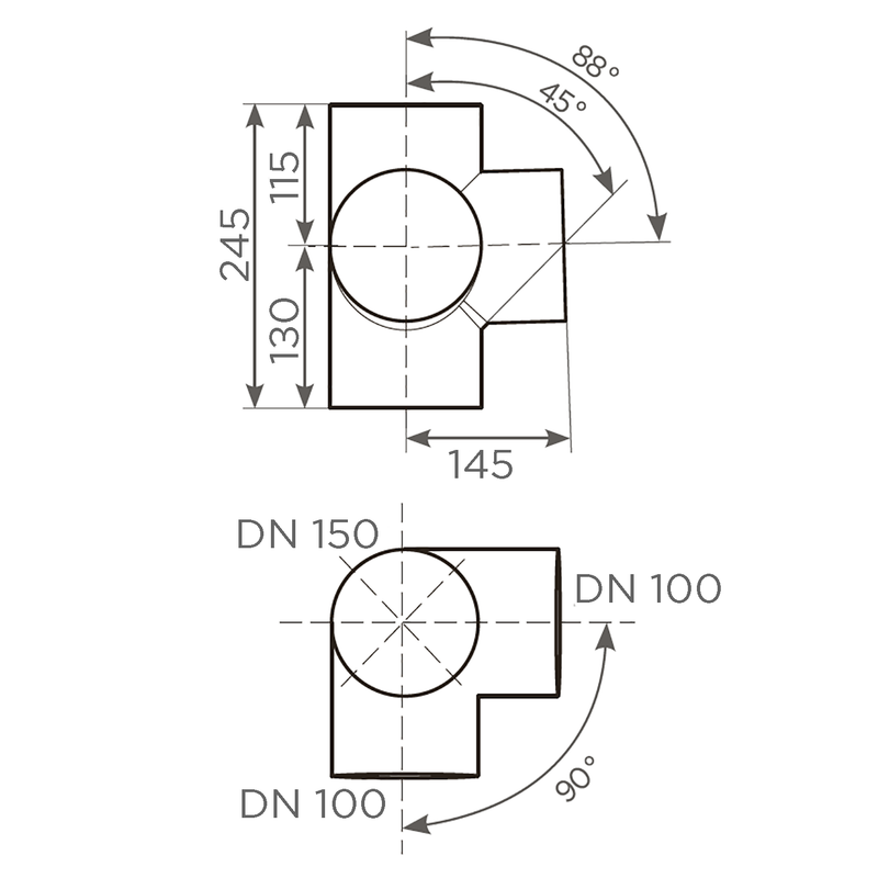 Fornatis - Eckabzweig DN150x100x100 88 Grad