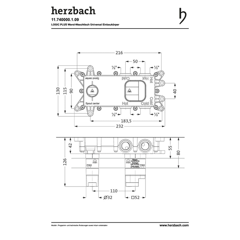 Herzbach - LOGIC Plus Wand-Waschtisch Universal Einbaukörper für alle Plus-Sichtteile