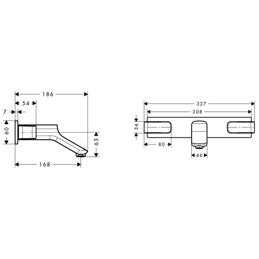 Hansgrohe - 3-Loch WTA AXOR Urquiola Wand chrom mit Platte u.kurzem Auslauf