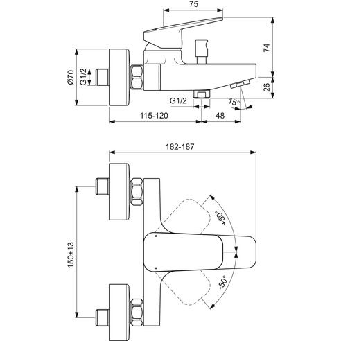 Ideal Standard - Badearmatur AP CERAPLAN 220x182-187x109mm Chrom
