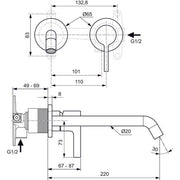 Ideal Standard - Wand-Waschtischarmatur JOY, BS2, runde Rosette, Ausld.225mm, Silver Storm