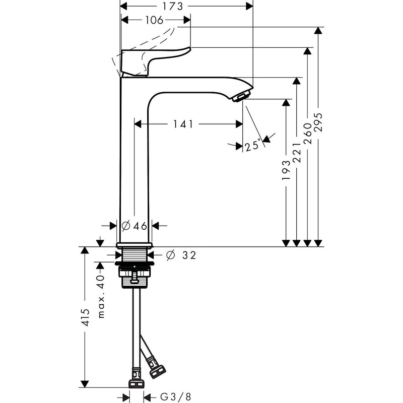 Hansgrohe - Waschtischmischer 200 METRIS Highriser ohne Ablaufgarnitur chrom