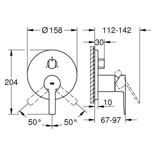 Grohe - Einhandbatterie LINEARE 24095 FMS für 35600 3-Wege Umstellung chrom