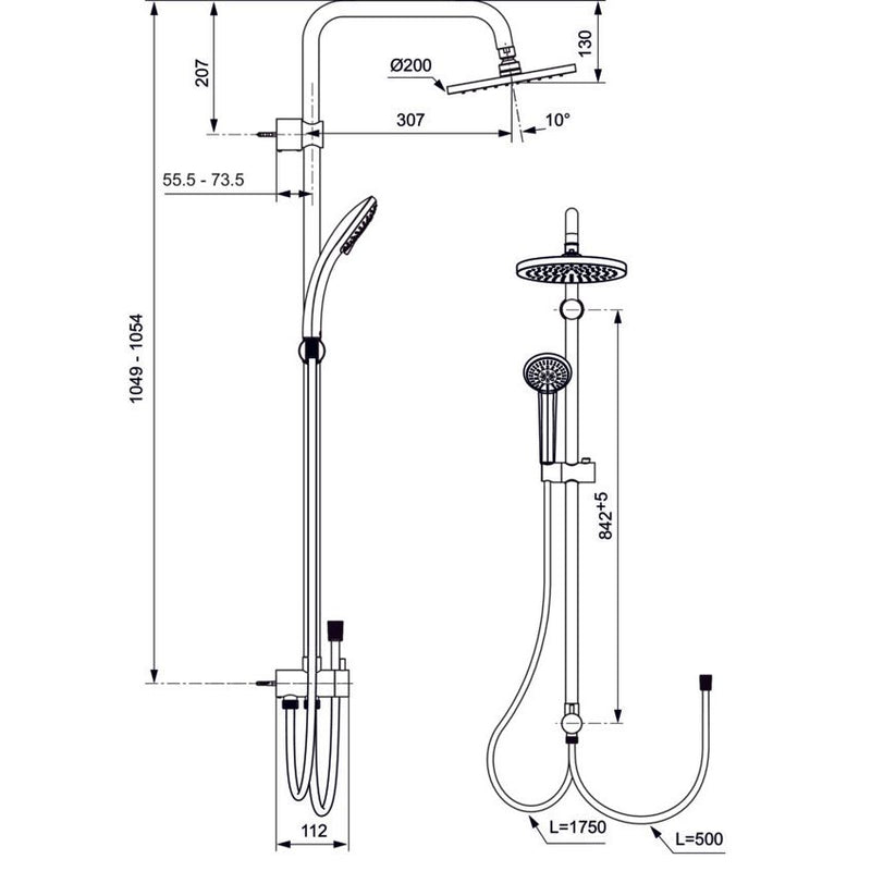 Ideal Standard - Duschsystem für AP-Armatur IDEALRAIN A5691 chrom