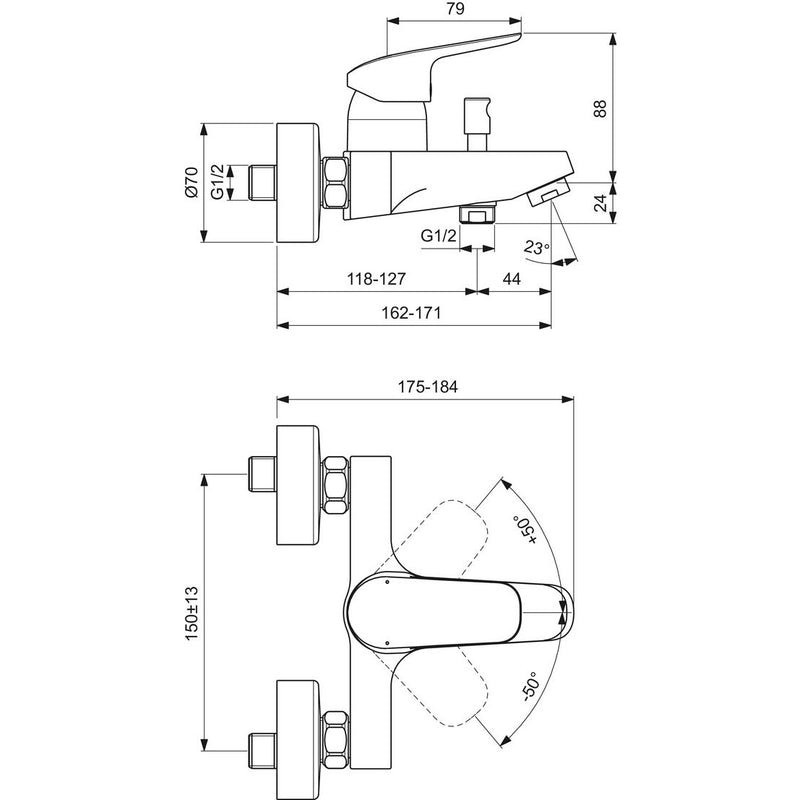 Ideal Standard - Badearmatur AP CERAFLEX Ausld. 118-127mm, Chrom