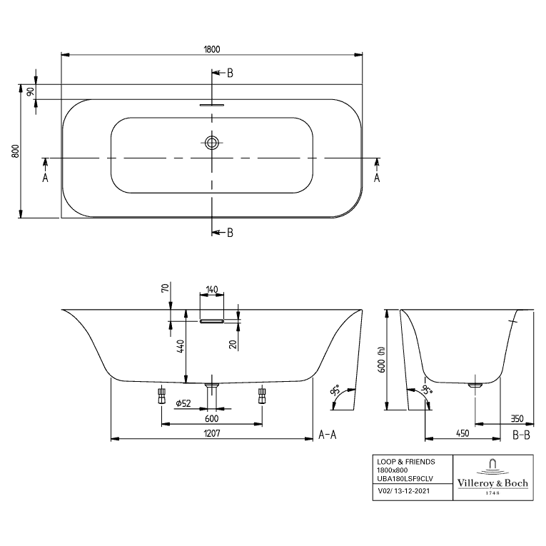 VILLEROY & BOCH - VWBW Loop&Friends 180LSFLB1 VWBW li Ausf. m Sys AC TP1 Zul. weAlpin