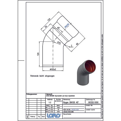 Lorowerk - Bogen 00320. DN 100 45 Grad
