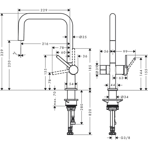 Hansgrohe - Spültischmischer U 220 TALIS M54 Geräteabsperrv.1jet mattschwarz