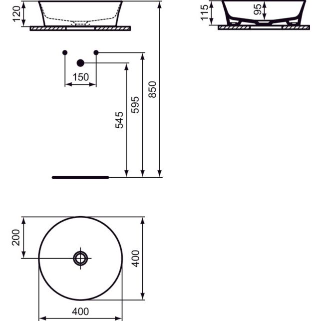 Ideal Standard - Schale IPALYSS, o.Hl., o.Ül., 400x400x120mm, Weiß mit Ideal Plus
