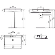Ideal Standard - Waschtisch CONCA, 3 Hl., o.Ül., 800x450x145mm, geschliffen, Weiß m.IP