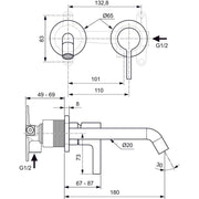 Ideal Standard - Wand-Waschtischarmatur JOY, BS2, runde Rosette, Ausld.180mm, Silver Storm