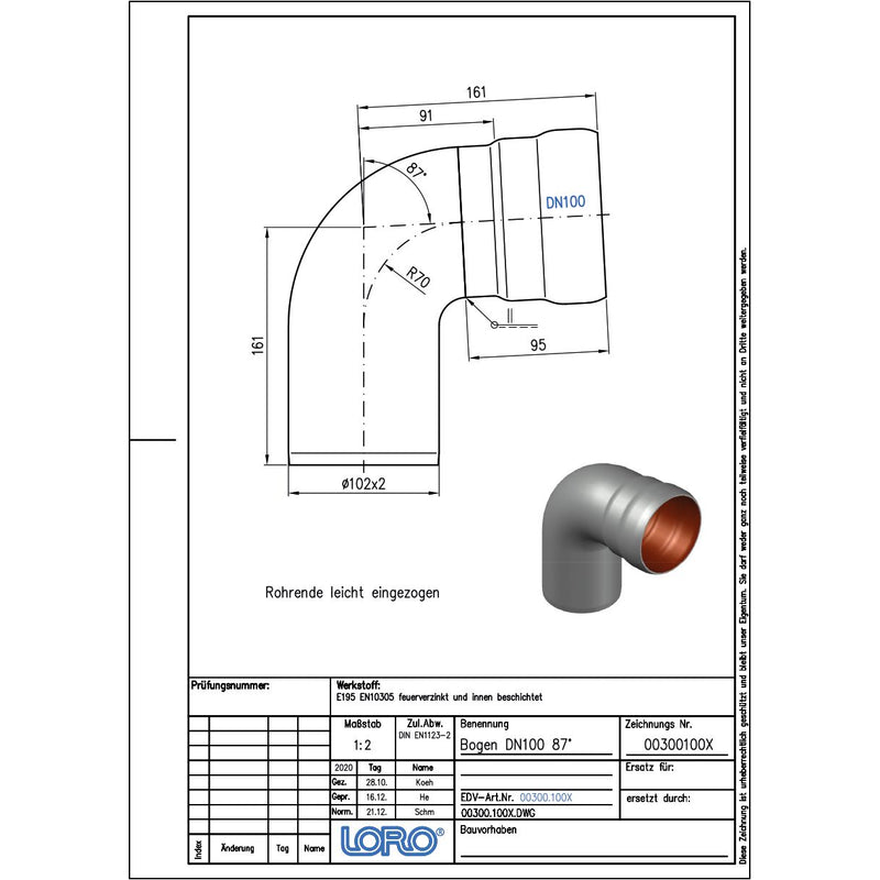 Lorowerk - Bogen 00300. DN 100 87 Grad