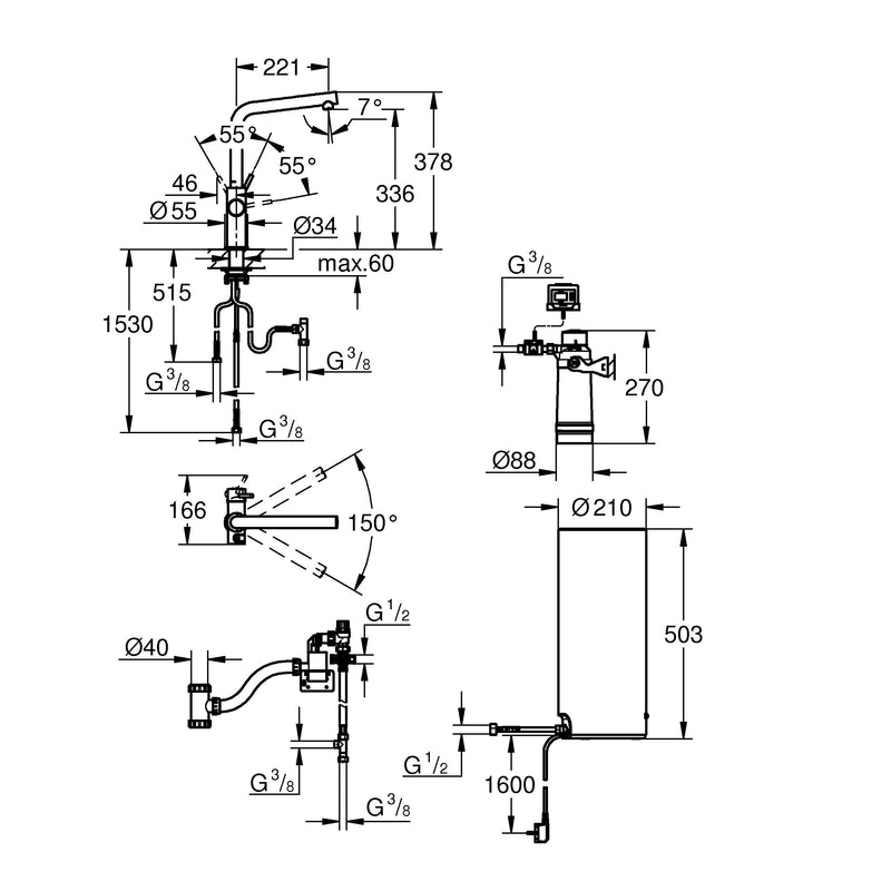 Grohe - Armatur und Boiler RED Duo 30325 L-Size L-Auslauf chrom