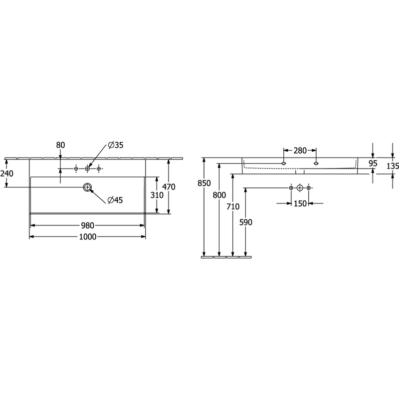 VILLEROY & BOCH - Waschbecken Memento 2.0 1000x470mm re-eckig 1HL. m. ÜL. Graphite cplus