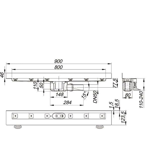 Dallmer - Duschrinne CeraLine W 800mm DN50