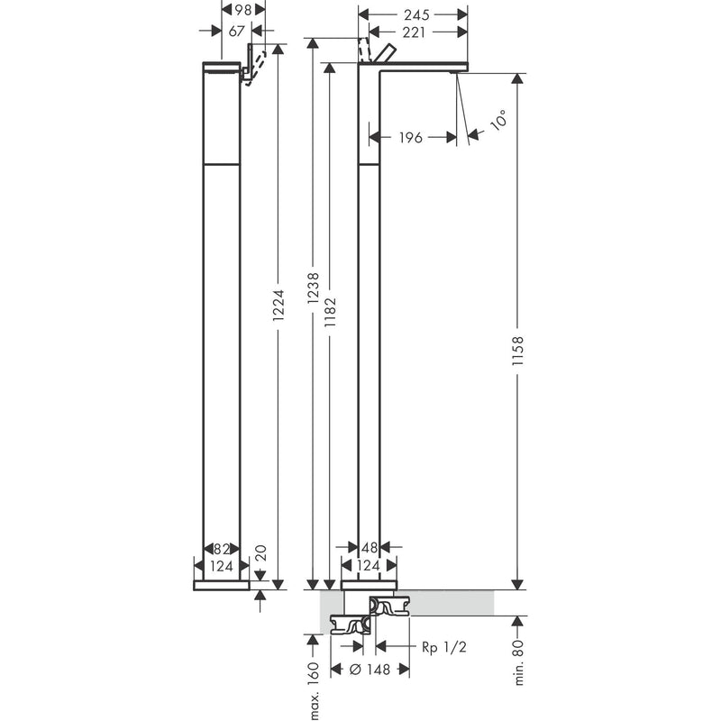 Hansgrohe - Waschtischmischer bodenstehend Axor My Edition ohne Platte mattschwarz