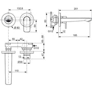 Ideal Standard - Wand-WT-Armatur UP CONNECT AIR Bausatz 2, 5 l/min., Ausld. 185mm, Chrom