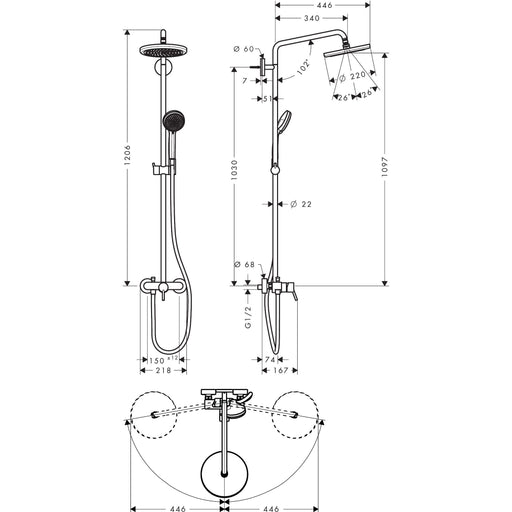 Hansgrohe - Showerpipe CROMA 220 für Dusche chrom mit Brausenmischer
