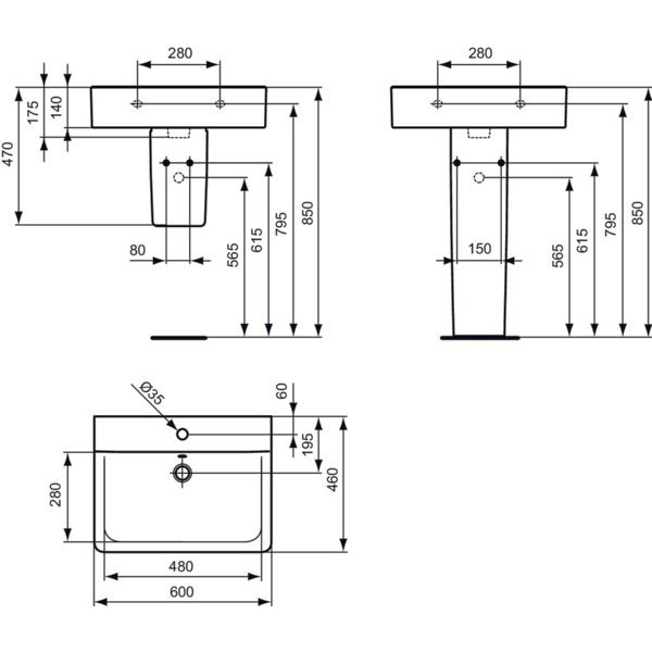 Ideal Standard - Waschtisch CONNECT 600mm E7141 weiß 1 HL
