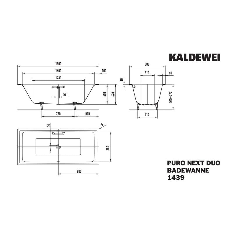 Franz Kaldewei - BW PURO NEXT DUO Mod.1439 1800x800mm,alpinweiß