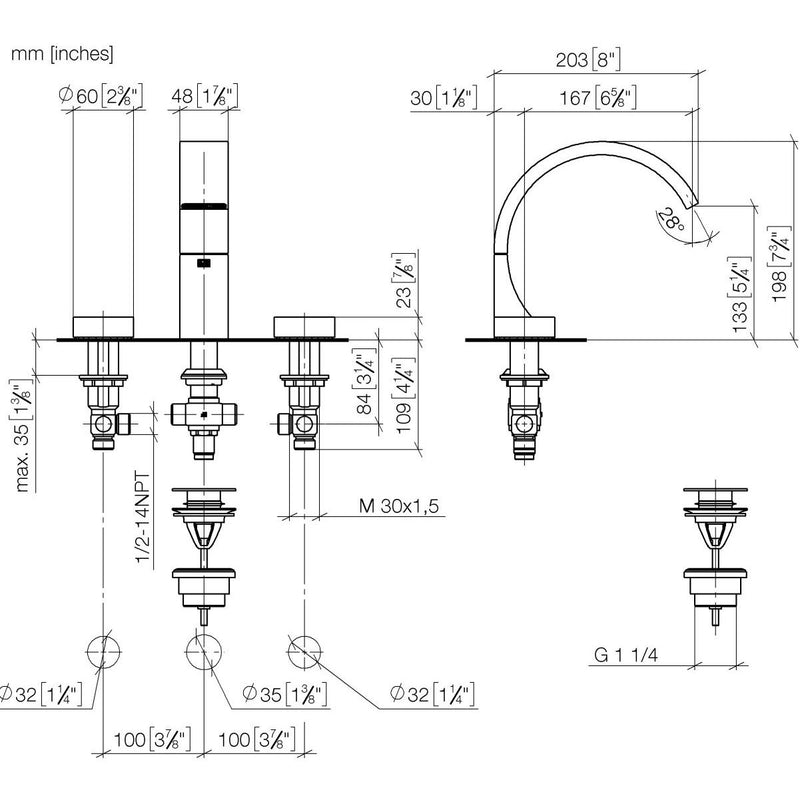 Dornbracht - WT-3-Lochbatt. mit Ablaufgarnitur CYO 20713811 messing / messing gebürstet