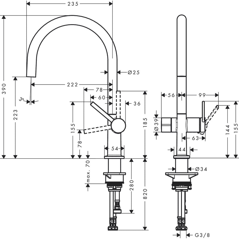 Hansgrohe - Spültischmischer 220 TALIS M54 Geräteabsperrv.1jet mattschwarz