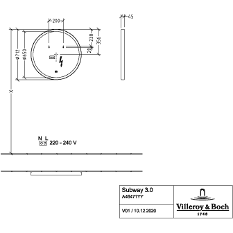 VILLEROY & BOCH - Spiegel Subway 3.0 712x712x45mm m. Bel. BiColour (Black Matt White Matt)