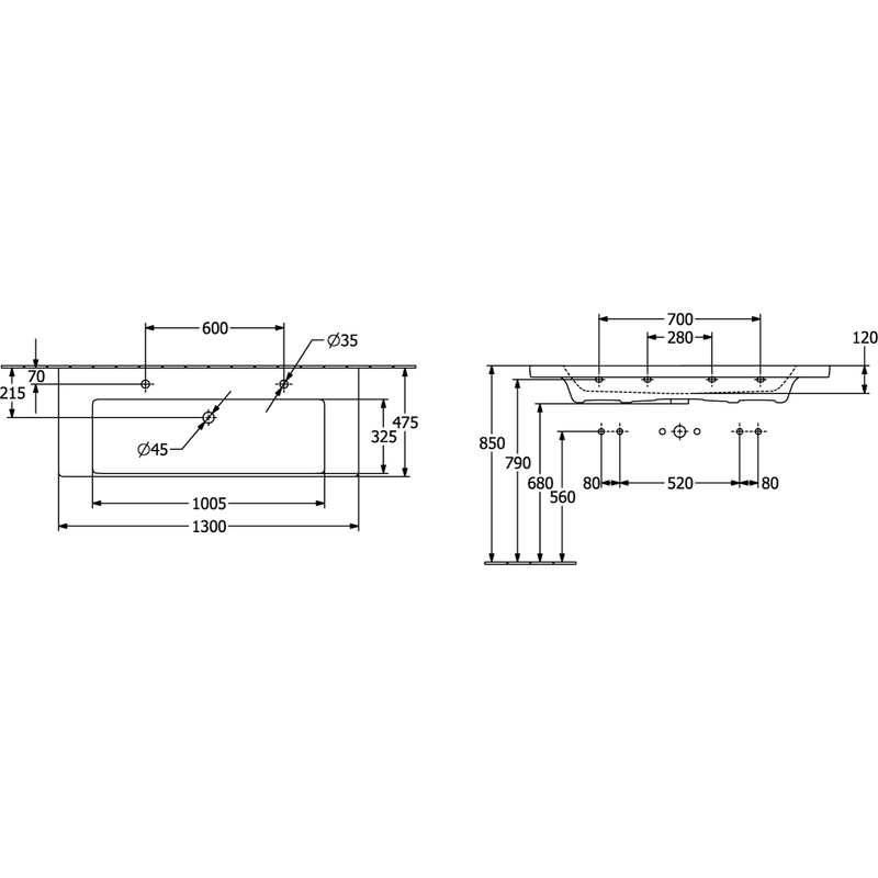 VILLEROY & BOCH - SchrankWT Subway 3.0 1300x470mm re-eckig 2HL. o. ÜL. Stone White cplus