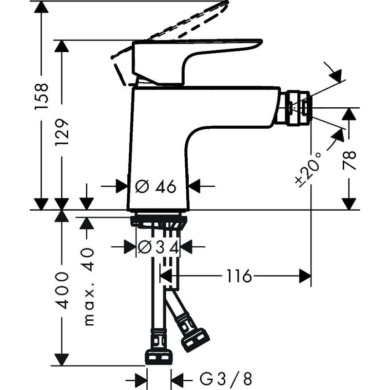 Hansgrohe - Bidetmischer Talis E mit Ablauf, Push open, chrom