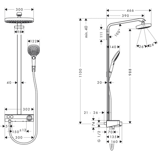 Hansgrohe - Showerpipe RAINDANCE Select E Air 2jet Kopfbrause 300mm 271264 weiß chrom