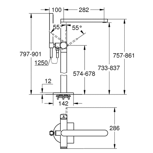 Grohe - EH-Wannenbatterie PLUS 23846_3 FMS für Bodenmontage hard graphite geb