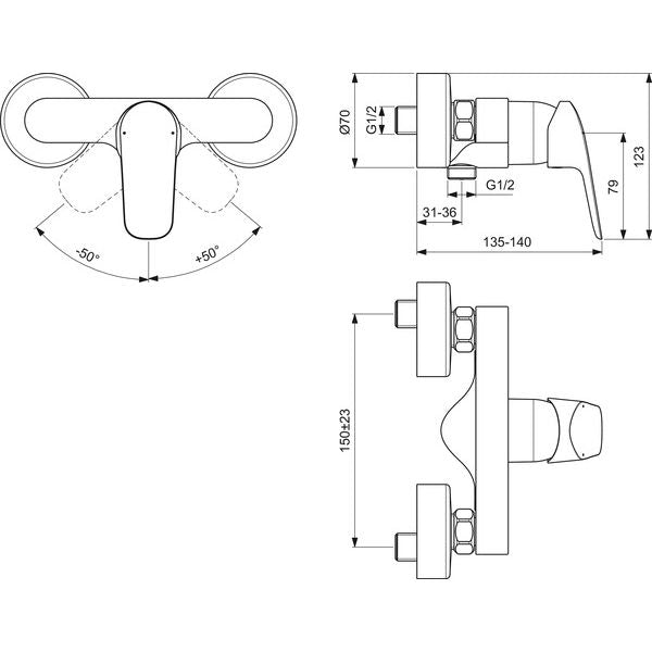 Ideal Standard - Brausearmatur AP CERAFLEX Ausld. 140mm, Chrom