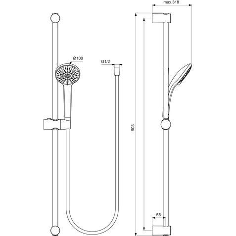 Ideal Standard - Armaturenpaket CERAFLEX, mit WT-Arm., Brause-Term. und Brausekombination,Chrom