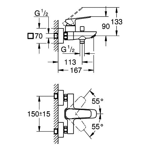 Grohe - EH-Wannenbatterie CUBEO 101813 Wandmontage matt black